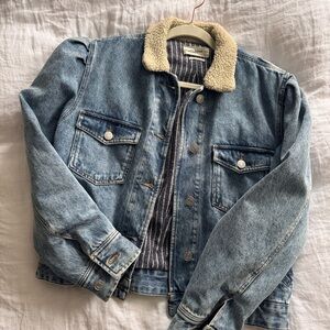 Isabel Marant Etoile Faux shearling collar padded denim jacket